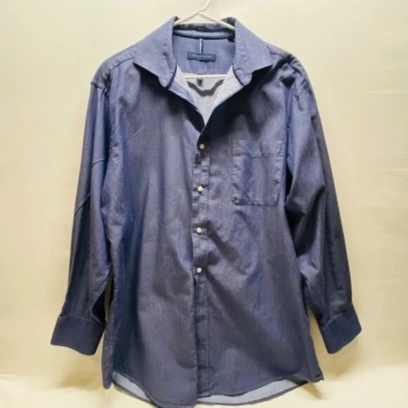 Tommy Hilfiger Button Down Men's Large Steel Blue Tonal Stripe Long Sleeve EUC - Picture 12 of 12
